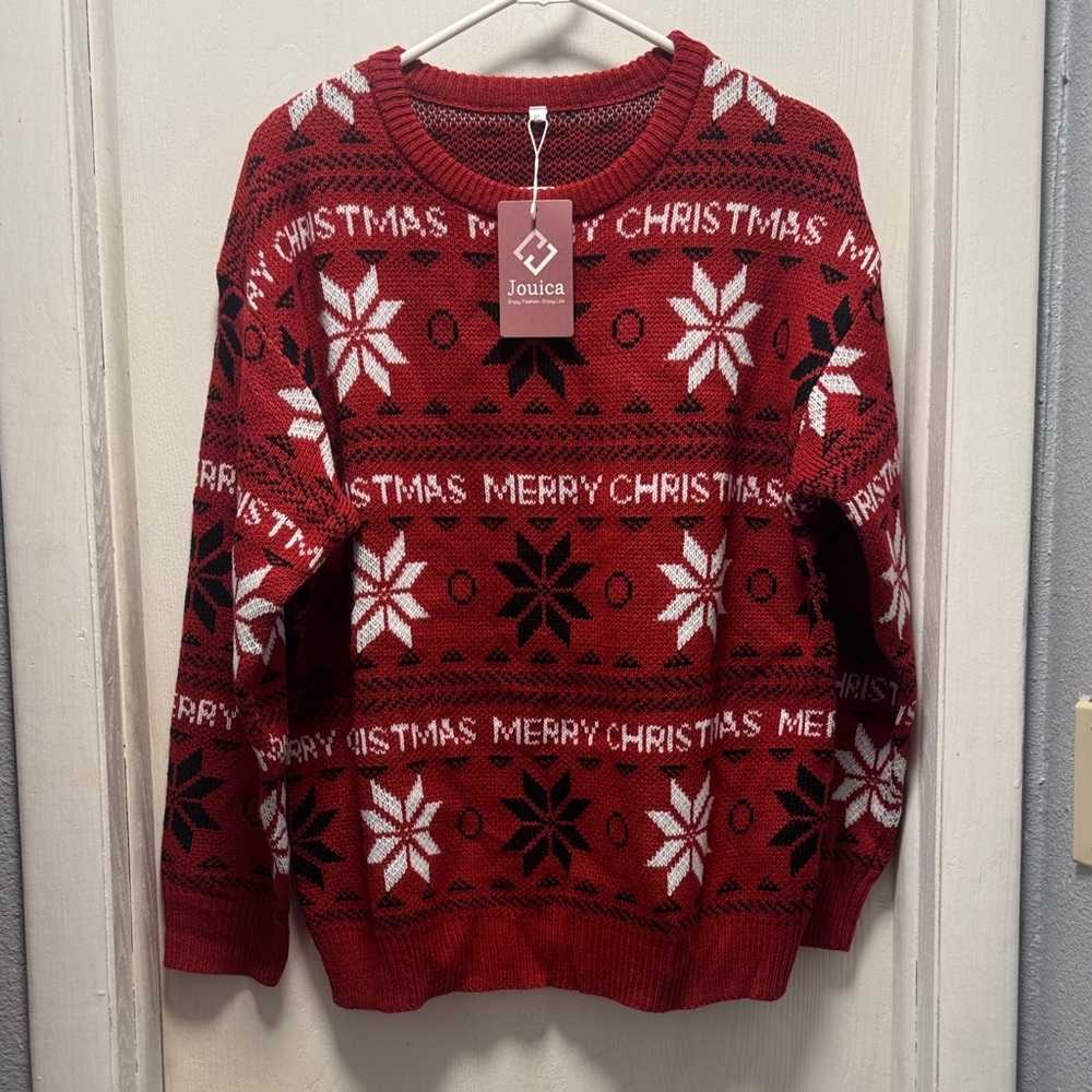 Jouica Men's Festive Red Crewneck Sweater